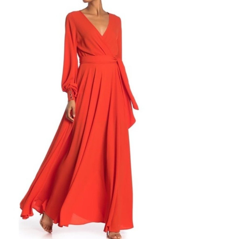 MEGHAN LA long sleeve flowyMaxi Dress in color flame - Picture 1 of 10